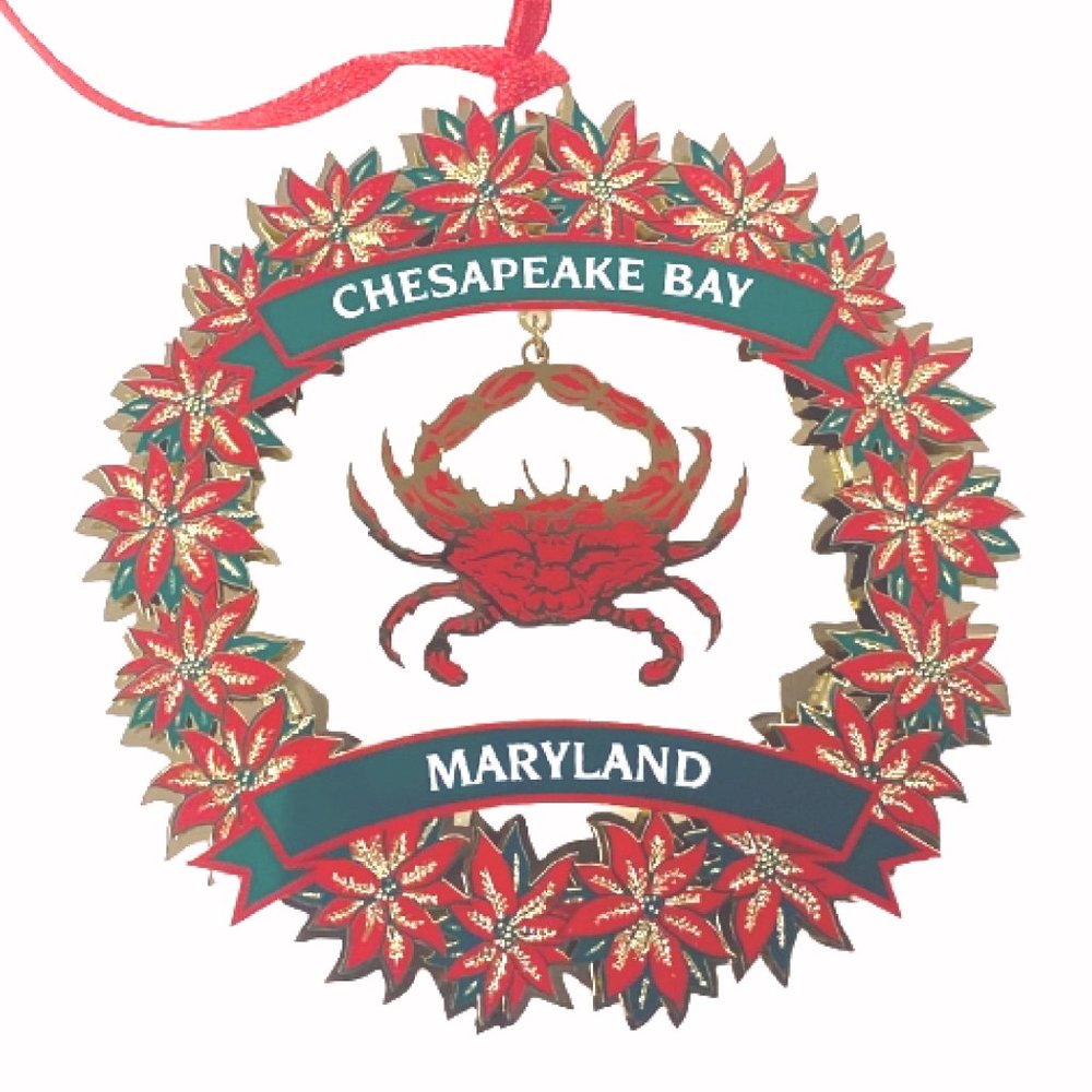Maryland Chesapeake Bay Wreath Crab Metal Ornament - NEW Fast Ship